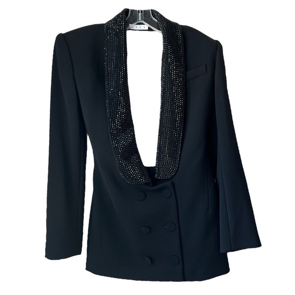❌SOLD❌AREA Crystal Embellished Virgin Wool Tuxedo Dress in Black, Size 2, NWT - Picture 10 of 17